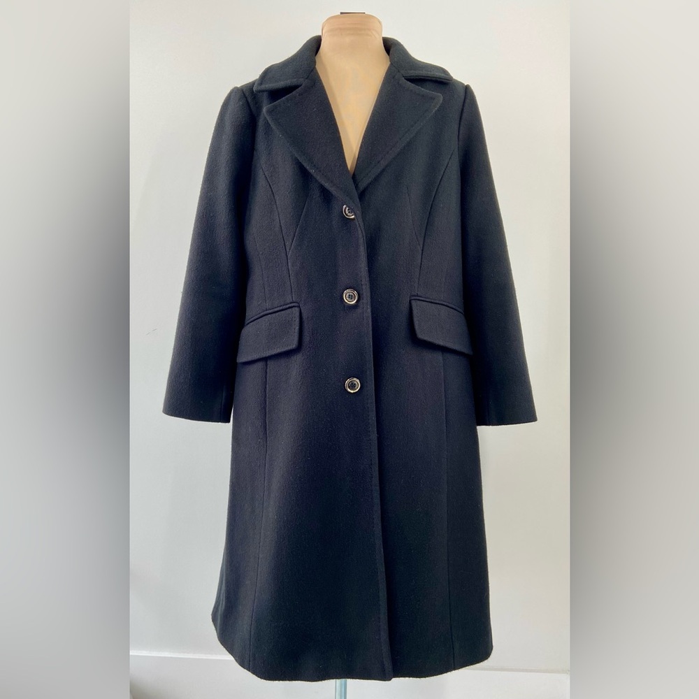 Karl Lagerfeld Black Trench Coat Classic Button Front | Tailored Fit | Sz L